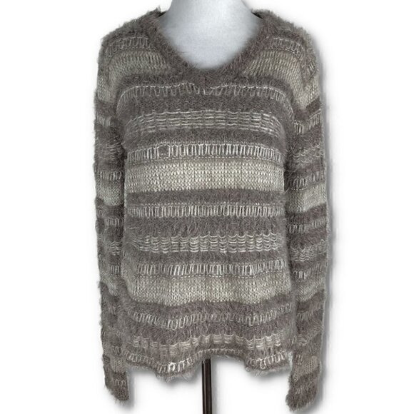 Knox rose womens sweater size S multicolored striped fringe v-neck - Picture 1 of 7